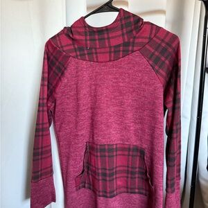 Red Plaid Cowl Neck Sweater
